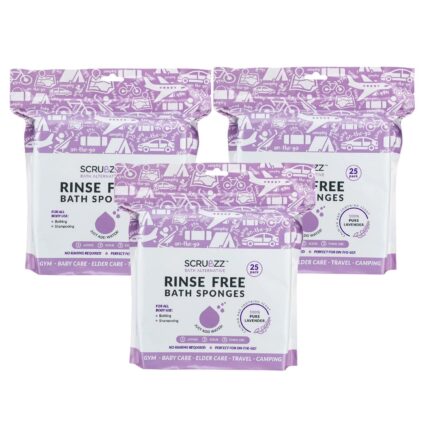 Scrubzz Disposable Rinse Free Bath Sponge-(Lavender, 3-Pack)